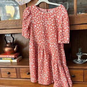wonder nation Coral and White Dot Print Puff Sleeve Dress